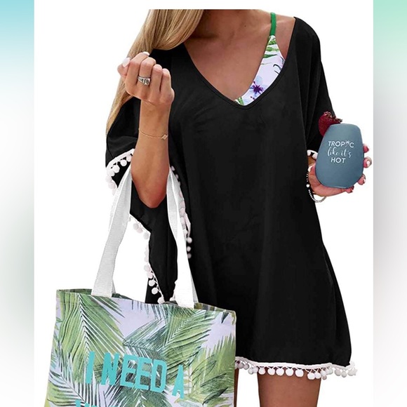 Pom Pom Trim Chiffon Cover Up - Picture 1 of 5